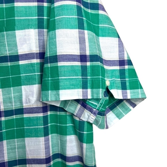 Brooks Brothers Plaid Blue and Green Short Sleeve Button Down 100% Cotton XL - Picture 2 of 7